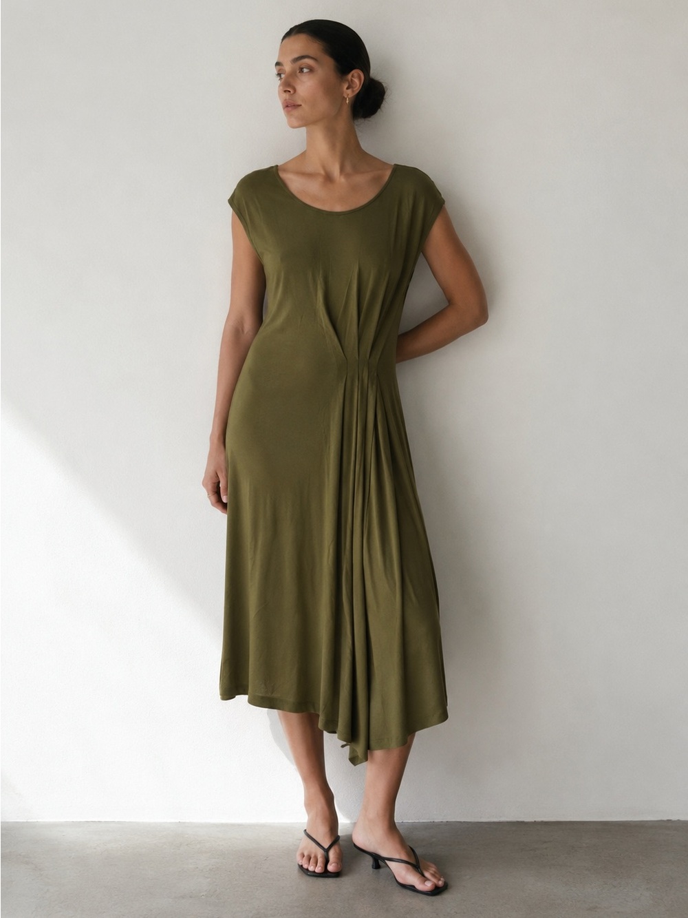 GRACE Jersey Draped Midi Length Dress